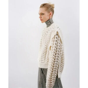 $800 AKNVAS JULES SWEATER, Off White / Cream Champagne Wool Blend, Size XS